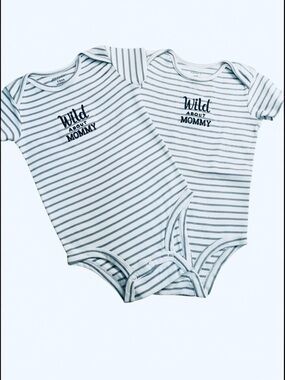 Carter’s cotton stripped onesie set "Wild About Mommy" - white/gray short sleeve